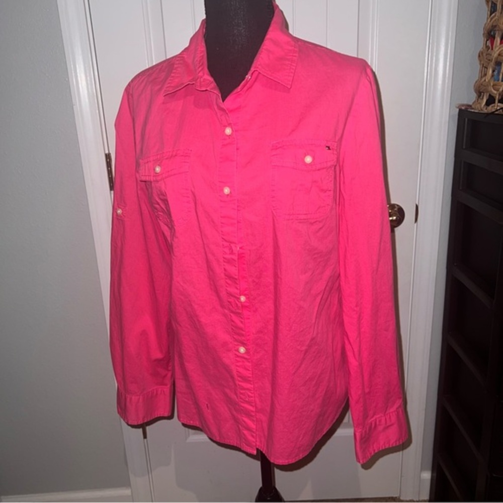 Tommy Hilfiger Women's Diva Pink Size XL Classic Fit Cotton Button-Down